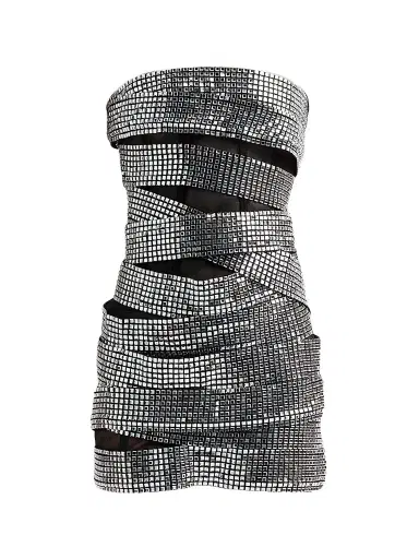 AREA Women's Disco Ball Mini Dress - Black | Thumbnail 1 AREA Women's Disco Ball Mini Dress - Black | Thumbnail 1