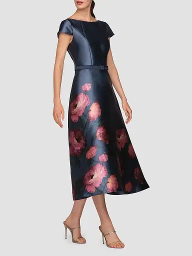 Kay Unger Women's Ina Mikado Poppy Tea-Length Cocktail Dress | Thumbnail 6 Kay Unger Women's Ina Mikado Poppy Tea-Length Cocktail Dress | Thumbnail 6