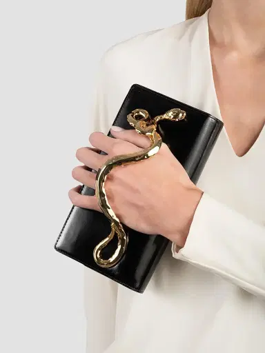 ALEXIS BITTAR Women's 14K-Gold-Plated & Leather Clutch - Black | Thumbnail 2 ALEXIS BITTAR Women's 14K-Gold-Plated & Leather Clutch - Black | Thumbnail 2