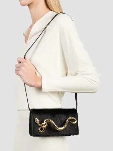 ALEXIS BITTAR Women's 14K-Gold-Plated Serpent Handle & Calf Hair Clutch - Black | Thumbnail 2 ALEXIS BITTAR Women's 14K-Gold-Plated Serpent Handle & Calf Hair Clutch - Black | Thumbnail 2
