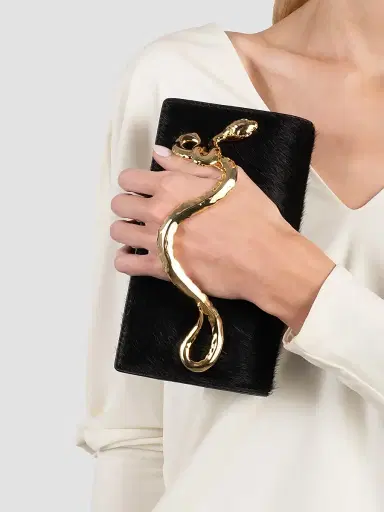 ALEXIS BITTAR Women's 14K-Gold-Plated Serpent Handle & Calf Hair Clutch - Black | Thumbnail 3 ALEXIS BITTAR Women's 14K-Gold-Plated Serpent Handle & Calf Hair Clutch - Black | Thumbnail 3
