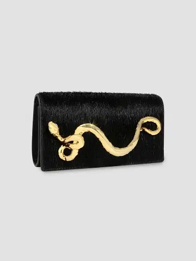 ALEXIS BITTAR Women's 14K-Gold-Plated Serpent Handle & Calf Hair Clutch - Black | Thumbnail 5 ALEXIS BITTAR Women's 14K-Gold-Plated Serpent Handle & Calf Hair Clutch - Black | Thumbnail 5