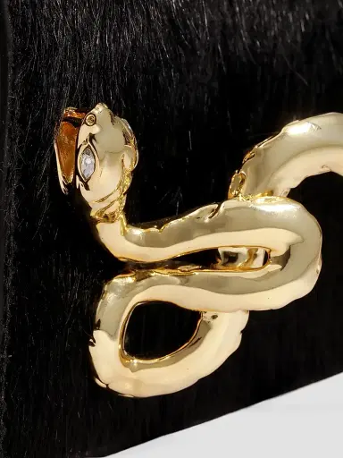 ALEXIS BITTAR Women's 14K-Gold-Plated Serpent Handle & Calf Hair Clutch - Black | Thumbnail 8 ALEXIS BITTAR Women's 14K-Gold-Plated Serpent Handle & Calf Hair Clutch - Black | Thumbnail 8