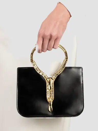 ALEXIS BITTAR Women's 14K-Gold-Plated Zipper & Leather Top Handle Bag - Black | Thumbnail 2 ALEXIS BITTAR Women's 14K-Gold-Plated Zipper & Leather Top Handle Bag - Black | Thumbnail 2
