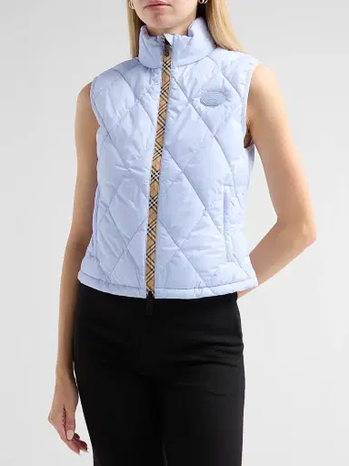 Burberry Women's Cheswick Check-Placket Quilted Vest - Sunbleached Blue | Thumbnail 4 Burberry Women's Cheswick Check-Placket Quilted Vest - Sunbleached Blue | Thumbnail 4