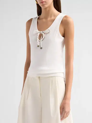 Burberry Women's Tierra Check Tie Tank - Chalk | Thumbnail 4 Burberry Women's Tierra Check Tie Tank - Chalk | Thumbnail 4
