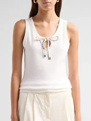 Burberry Women's Tierra Check Tie Tank - Chalk | Thumbnail 5 Burberry Women's Tierra Check Tie Tank - Chalk | Thumbnail 5