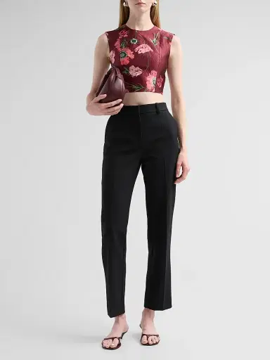Erdem Women's Floral Textured Satin Crop Top - Ruby Red | Thumbnail 2 Erdem Women's Floral Textured Satin Crop Top - Ruby Red | Thumbnail 2