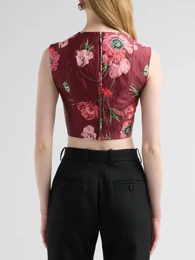 Erdem Women's Floral Textured Satin Crop Top - Ruby Red | Thumbnail 3 Erdem Women's Floral Textured Satin Crop Top - Ruby Red | Thumbnail 3