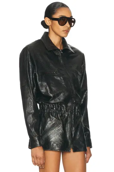 Magda Butrym Leather Bomber Jacket | Thumbnail 2 Magda Butrym Leather Bomber Jacket | Thumbnail 2