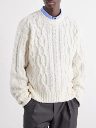 OFFICINE GÉNÉRALE Remy Cable-Knit Wool-Blend Bouclé Sweater - Men | Thumbnail 3 OFFICINE GÉNÉRALE Remy Cable-Knit Wool-Blend Bouclé Sweater - Men | Thumbnail 3