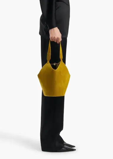 Khaite Mini Lotus Tote In Golden Olive Suede | Thumbnail 5 Khaite Mini Lotus Tote In Golden Olive Suede | Thumbnail 5