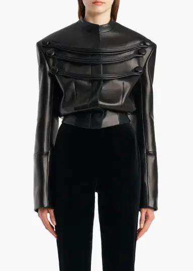 Khaite York Jacket With Cord Embroidery In Black Leather | Thumbnail 3 Khaite York Jacket With Cord Embroidery In Black Leather | Thumbnail 3