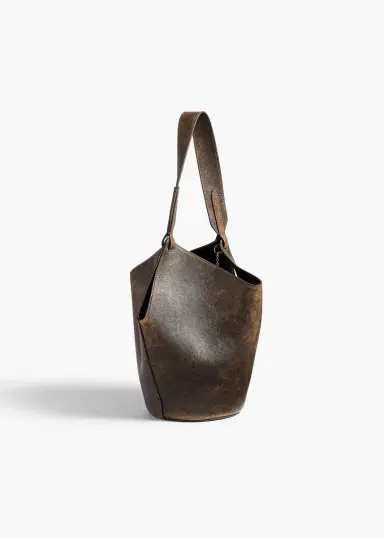 Khaite Mini Lotus Tote In Natural And Black Distressed Leather | Thumbnail 2 Khaite Mini Lotus Tote In Natural And Black Distressed Leather | Thumbnail 2