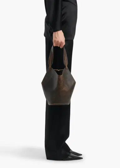Khaite Mini Lotus Tote In Natural And Black Distressed Leather | Thumbnail 5 Khaite Mini Lotus Tote In Natural And Black Distressed Leather | Thumbnail 5