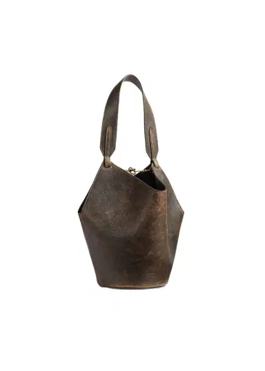 Khaite Mini Lotus Tote In Natural And Black Distressed Leather | Thumbnail 1 Khaite Mini Lotus Tote In Natural And Black Distressed Leather | Thumbnail 1