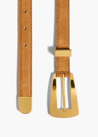 Khaite Small Lucca Belt In Caramel Suede With Gold | Thumbnail 2 Khaite Small Lucca Belt In Caramel Suede With Gold | Thumbnail 2