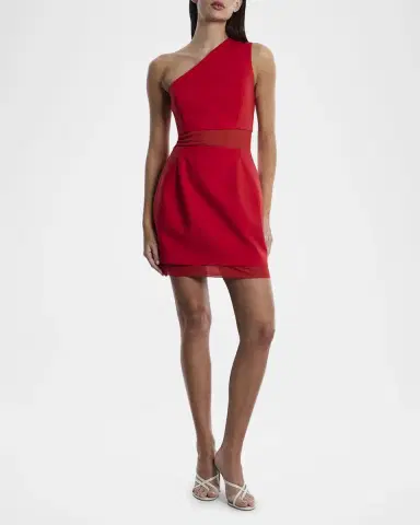 BCBGMAXAZRIA One-Shoulder Mesh-Inset Mini Dress | Thumbnail 2 BCBGMAXAZRIA One-Shoulder Mesh-Inset Mini Dress | Thumbnail 2