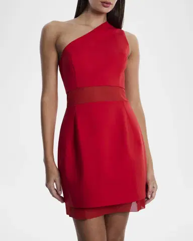 BCBGMAXAZRIA One-Shoulder Mesh-Inset Mini Dress | Thumbnail 5 BCBGMAXAZRIA One-Shoulder Mesh-Inset Mini Dress | Thumbnail 5