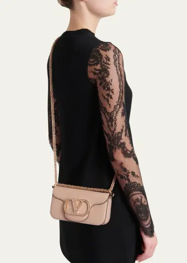 Valentino Garavani Loco Crystal VLogo Leather Shoulder Bag | Thumbnail 2 Valentino Garavani Loco Crystal VLogo Leather Shoulder Bag | Thumbnail 2