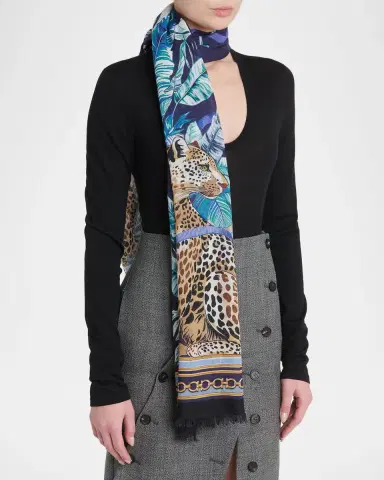 Ferragamo Poised Leopards Long Wool Scarf | Thumbnail 3 Ferragamo Poised Leopards Long Wool Scarf | Thumbnail 3