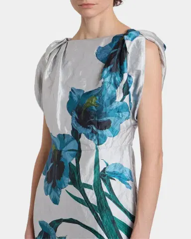 Erdem Floral Textured Satin Twisted-Shoulder Midi Dress | Thumbnail 3 Erdem Floral Textured Satin Twisted-Shoulder Midi Dress | Thumbnail 3