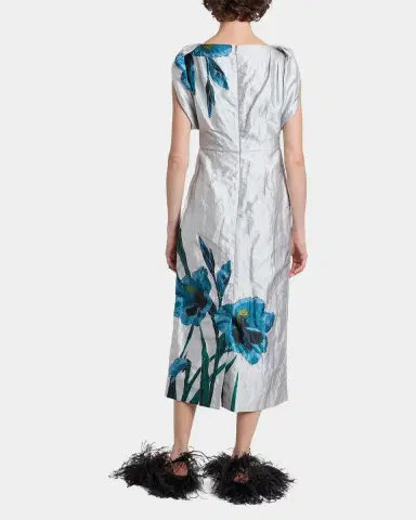 Erdem Floral Textured Satin Twisted-Shoulder Midi Dress | Thumbnail 4 Erdem Floral Textured Satin Twisted-Shoulder Midi Dress | Thumbnail 4