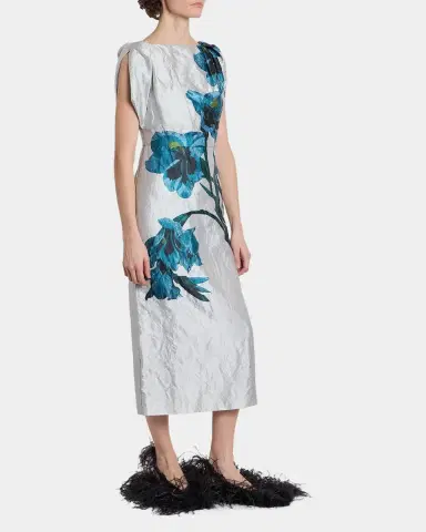 Erdem Floral Textured Satin Twisted-Shoulder Midi Dress | Thumbnail 5 Erdem Floral Textured Satin Twisted-Shoulder Midi Dress | Thumbnail 5