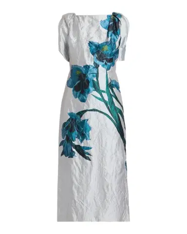 Erdem Floral Textured Satin Twisted-Shoulder Midi Dress | Thumbnail 1 Erdem Floral Textured Satin Twisted-Shoulder Midi Dress | Thumbnail 1