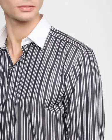 Tom Ford Men's Cotton Multi-Stripe Contrast-Trim Sport Shirt | Thumbnail 5 Tom Ford Men's Cotton Multi-Stripe Contrast-Trim Sport Shirt | Thumbnail 5