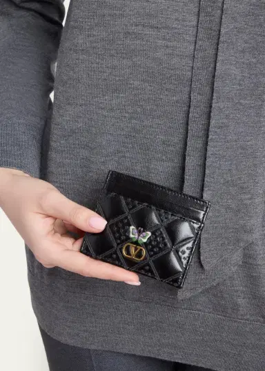 Valentino Garavani Butterfly-Embroidered Quilted Leather Card Holder | Thumbnail 2 Valentino Garavani Butterfly-Embroidered Quilted Leather Card Holder | Thumbnail 2