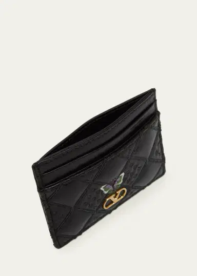 Valentino Garavani Butterfly-Embroidered Quilted Leather Card Holder | Thumbnail 3 Valentino Garavani Butterfly-Embroidered Quilted Leather Card Holder | Thumbnail 3