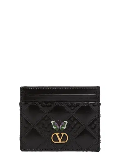 Valentino Garavani Butterfly-Embroidered Quilted Leather Card Holder | Thumbnail 1 Valentino Garavani Butterfly-Embroidered Quilted Leather Card Holder | Thumbnail 1
