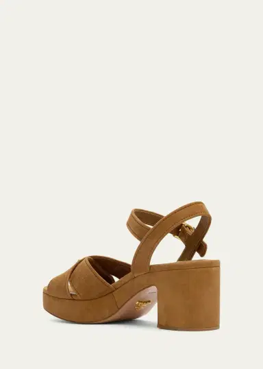 Prada Triangle Suede Platform Sandals | Thumbnail 2 Prada Triangle Suede Platform Sandals | Thumbnail 2