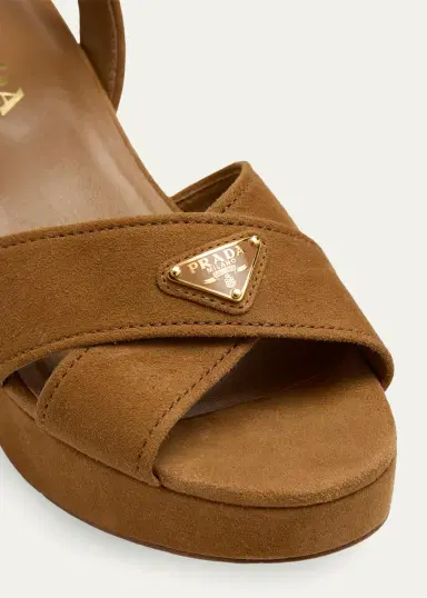 Prada Triangle Suede Platform Sandals | Thumbnail 3 Prada Triangle Suede Platform Sandals | Thumbnail 3