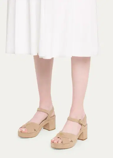 Prada Triangle Suede Platform Sandals | Thumbnail 4 Prada Triangle Suede Platform Sandals | Thumbnail 4