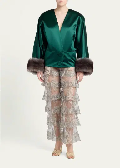 Valentino Garavani Metallic Lace Ruffle Straight-Leg Pants | Thumbnail 2 Valentino Garavani Metallic Lace Ruffle Straight-Leg Pants | Thumbnail 2