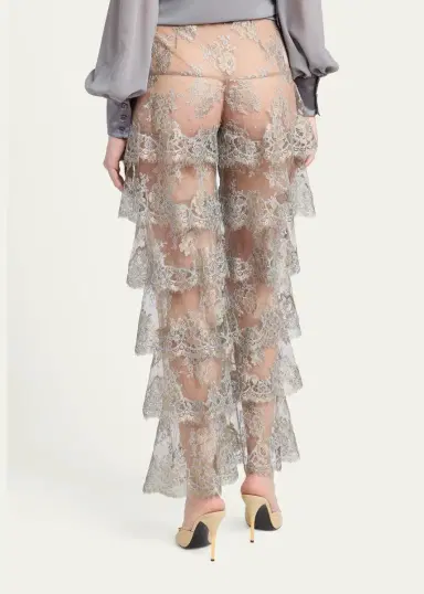 Valentino Garavani Metallic Lace Ruffle Straight-Leg Pants | Thumbnail 3 Valentino Garavani Metallic Lace Ruffle Straight-Leg Pants | Thumbnail 3