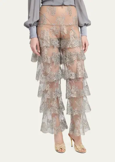 Valentino Garavani Metallic Lace Ruffle Straight-Leg Pants | Thumbnail 4 Valentino Garavani Metallic Lace Ruffle Straight-Leg Pants | Thumbnail 4