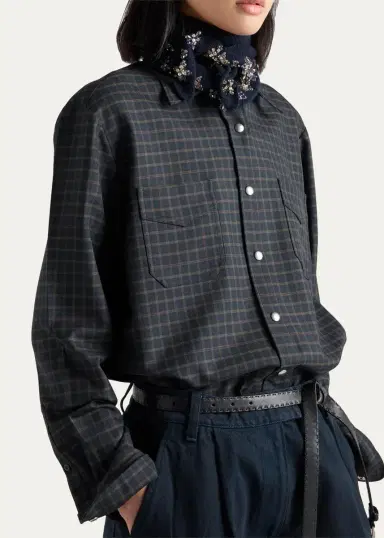 Prada Checked Wool-Blend Shirt | Thumbnail 4 Prada Checked Wool-Blend Shirt | Thumbnail 4