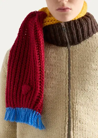 Prada Colorblock Rib-Knit Wool Scarf | Thumbnail 2 Prada Colorblock Rib-Knit Wool Scarf | Thumbnail 2