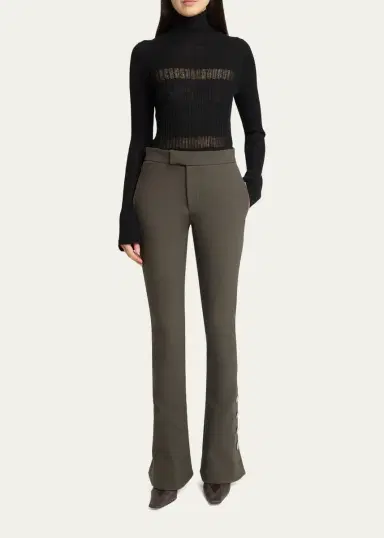 Proenza Schouler Althea Bi-Stretch Double Wool Buttoned Flare Pants | Thumbnail 2 Proenza Schouler Althea Bi-Stretch Double Wool Buttoned Flare Pants | Thumbnail 2