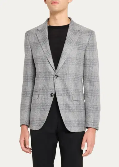 Zegna Men's Oasi Cashmere Plaid Single-Breasted Sport Coat | Thumbnail 4 Zegna Men's Oasi Cashmere Plaid Single-Breasted Sport Coat | Thumbnail 4