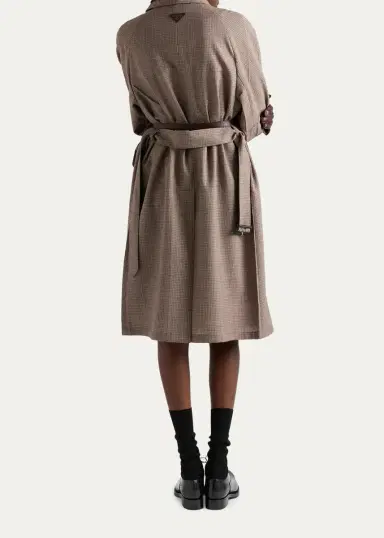 Prada Plaid Wool-Leather Belted Coat | Thumbnail 3 Prada Plaid Wool-Leather Belted Coat | Thumbnail 3