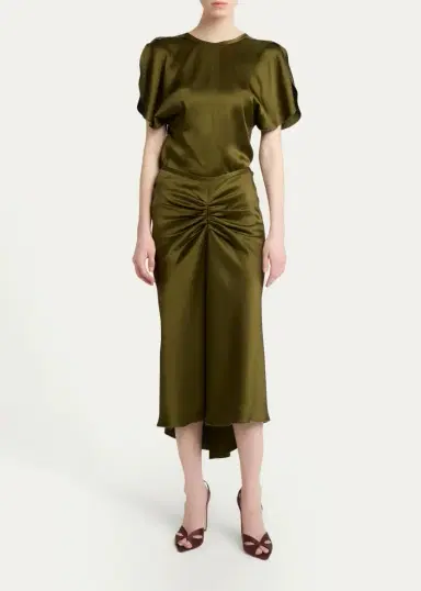 Victoria Beckham Bela Gathered Waist Satin Midi Skirt | Thumbnail 2 Victoria Beckham Bela Gathered Waist Satin Midi Skirt | Thumbnail 2