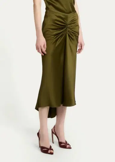 Victoria Beckham Bela Gathered Waist Satin Midi Skirt | Thumbnail 4 Victoria Beckham Bela Gathered Waist Satin Midi Skirt | Thumbnail 4