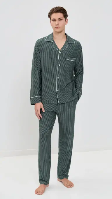 Eberjey William Printed Long Pajamas et Duo tripe Pine/ | Thumbnail 2 Eberjey William Printed Long Pajamas et Duo tripe Pine/ | Thumbnail 2