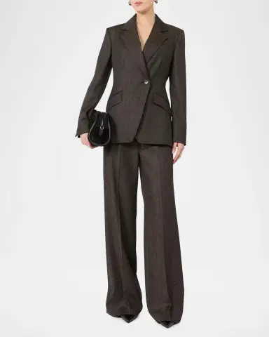 Max Mara Wool Twill Wide-Leg Trousers | Thumbnail 2 Max Mara Wool Twill Wide-Leg Trousers | Thumbnail 2