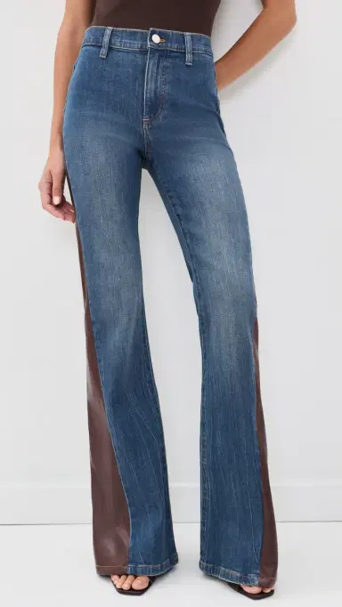 Alice + Olivia Faux Leather Godet Flare Jeans Georgetta Vintage Blue/Dk Choc | Thumbnail 2 Alice + Olivia Faux Leather Godet Flare Jeans Georgetta Vintage Blue/Dk Choc | Thumbnail 2