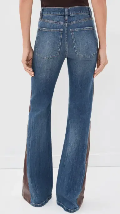 Alice + Olivia Faux Leather Godet Flare Jeans Georgetta Vintage Blue/Dk Choc | Thumbnail 3 Alice + Olivia Faux Leather Godet Flare Jeans Georgetta Vintage Blue/Dk Choc | Thumbnail 3